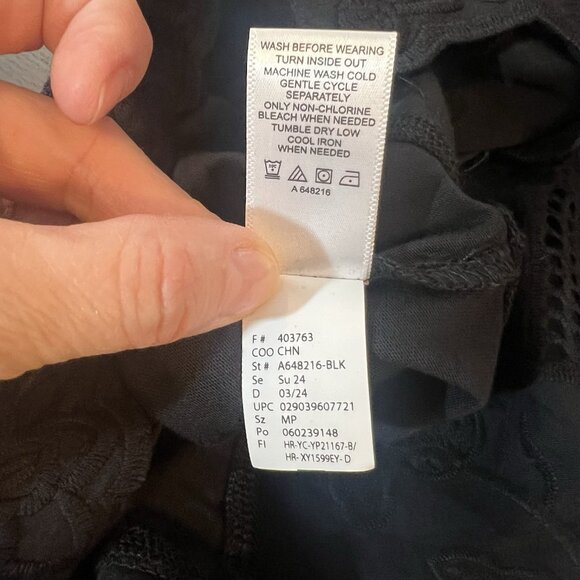 LOGO Lavish Lori Goldstein Women's Knit Dress Lace Hem Black Petite Medium New - Picture 11 of 11